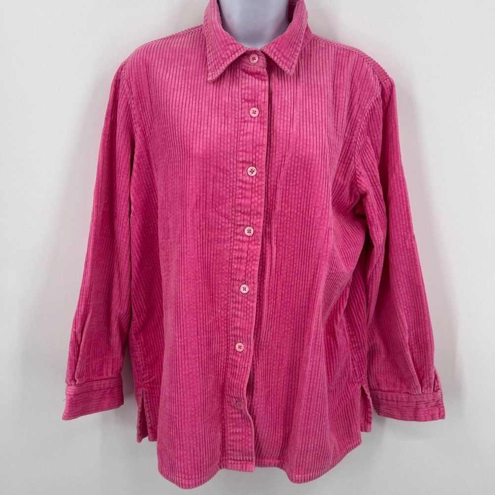 Blair 100%‎ Cotton Wide Wale Corduroy Shacket Shirt Hot Pink Size M 100% Cotton